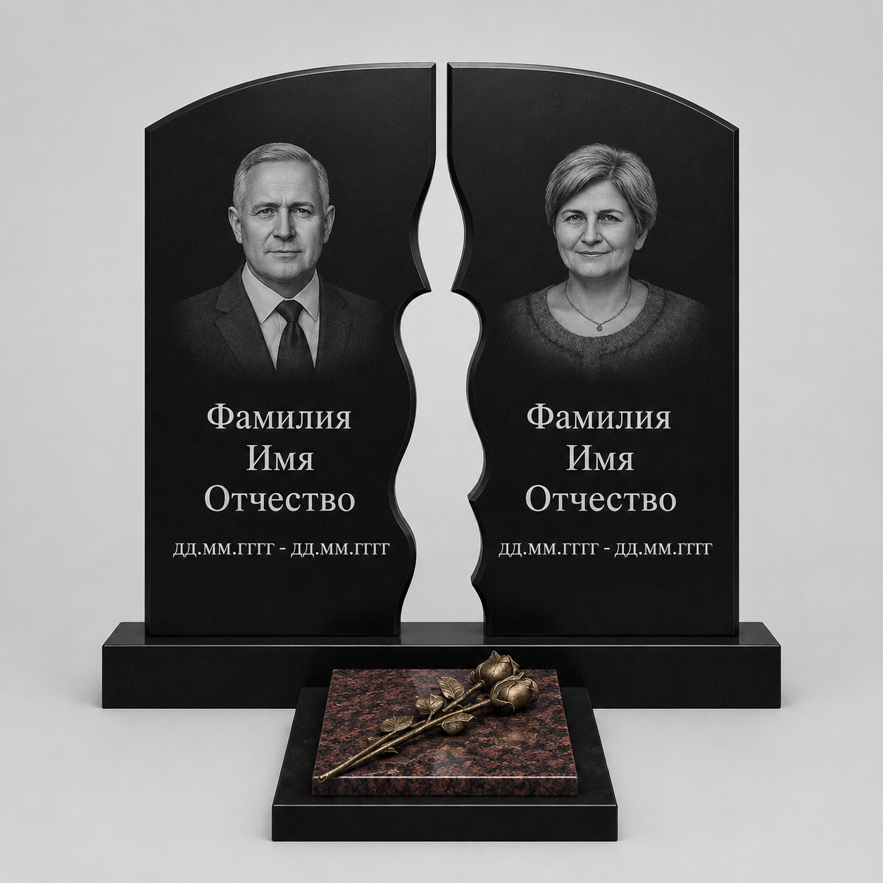Двойной гранитный памятник с центральной вставкой Ярославль