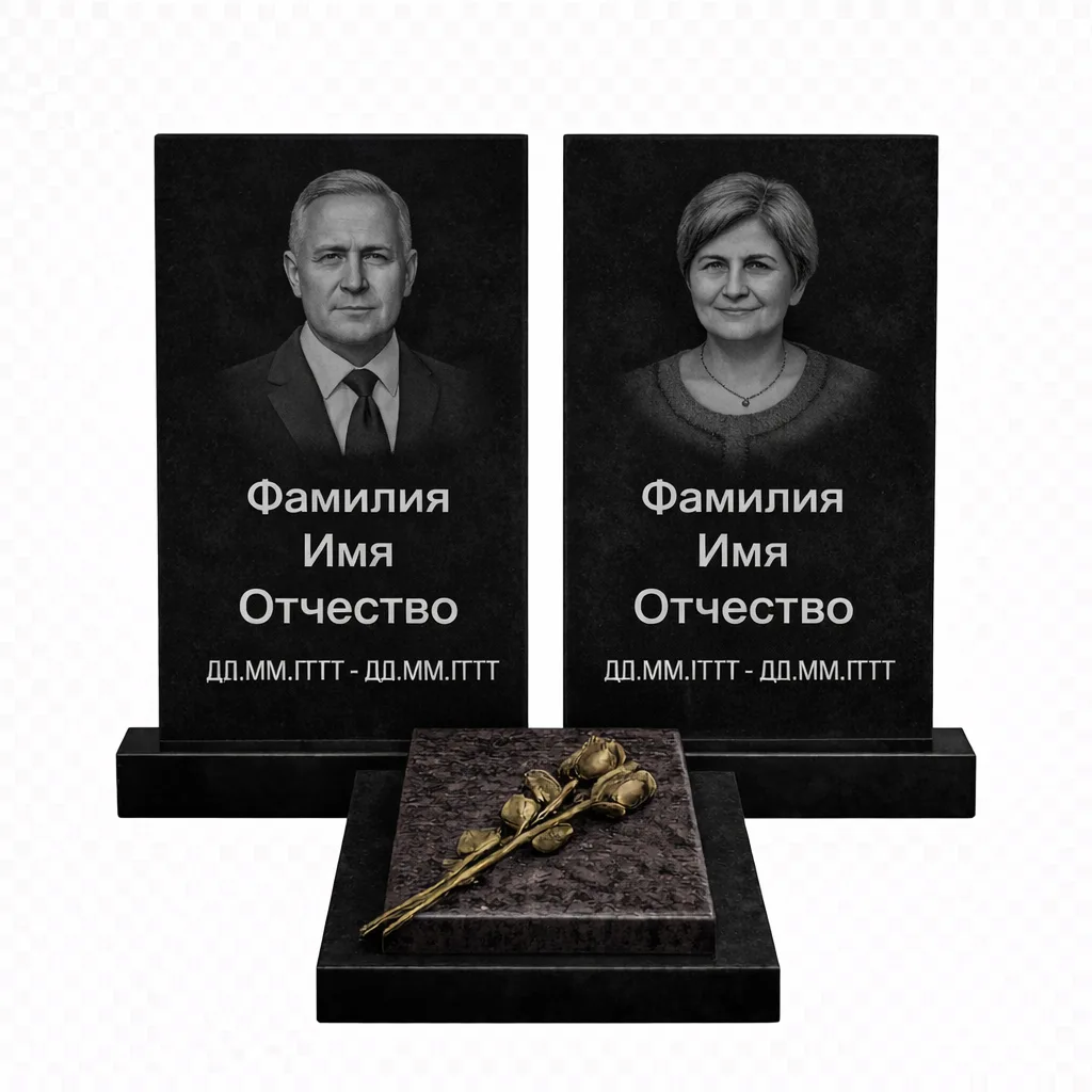 Памятник на двоих из двух стел в Ярославле из черного гранита