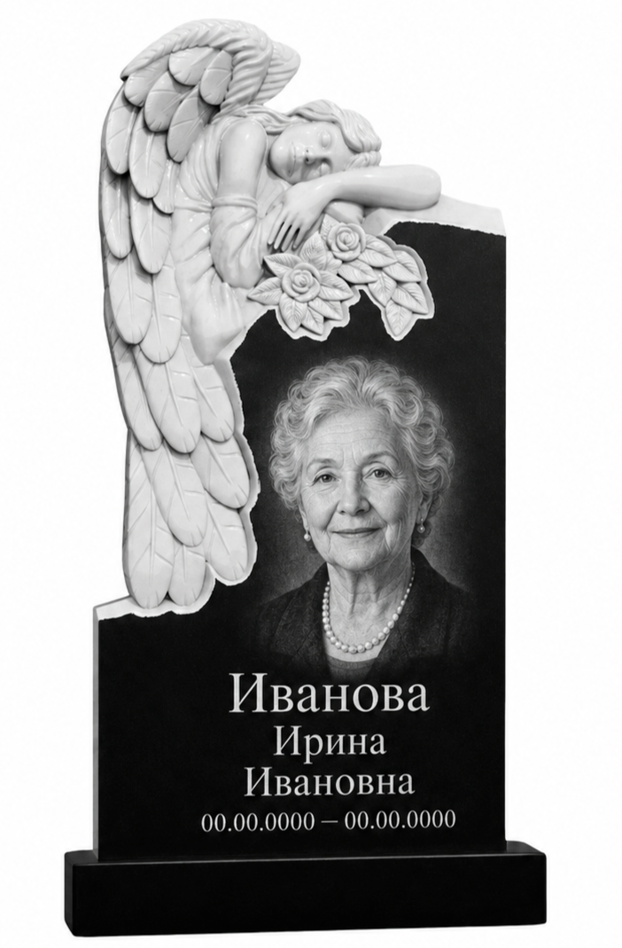 Памятник с резным ангелом из гранита
