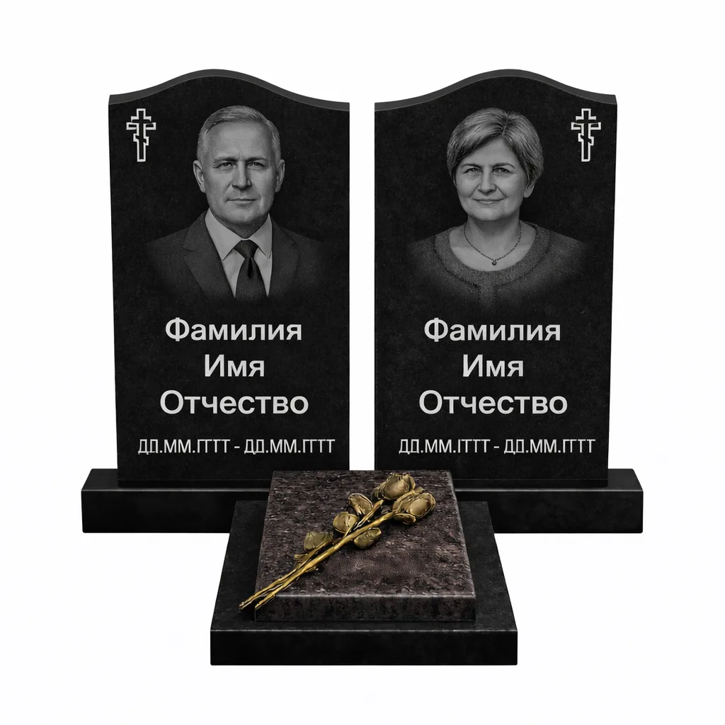 Памятник на двоих из двух стел в Ярославле из черного гранита